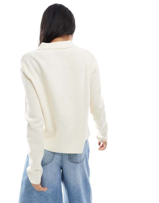 ASOS DESIGN compact knit cardigan with collar in ecru