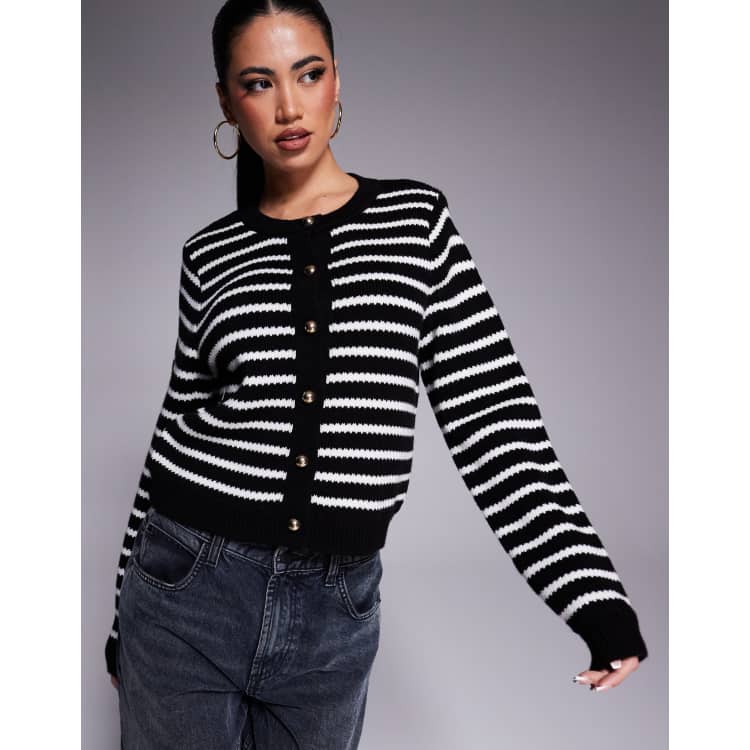 ASOS DESIGN compact knit cardigan with gold buttons in black and
