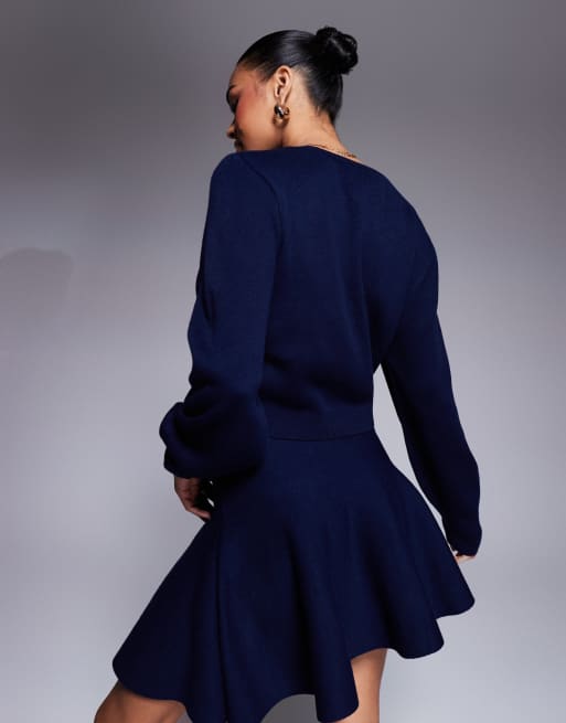 ASOS DESIGN compact knit cardigan with gold buttons in navy - part of a set, 3 of 4