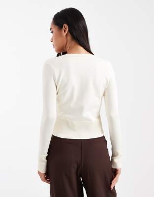 Asos Design Compact Knit Cardigan With Snap Details In White