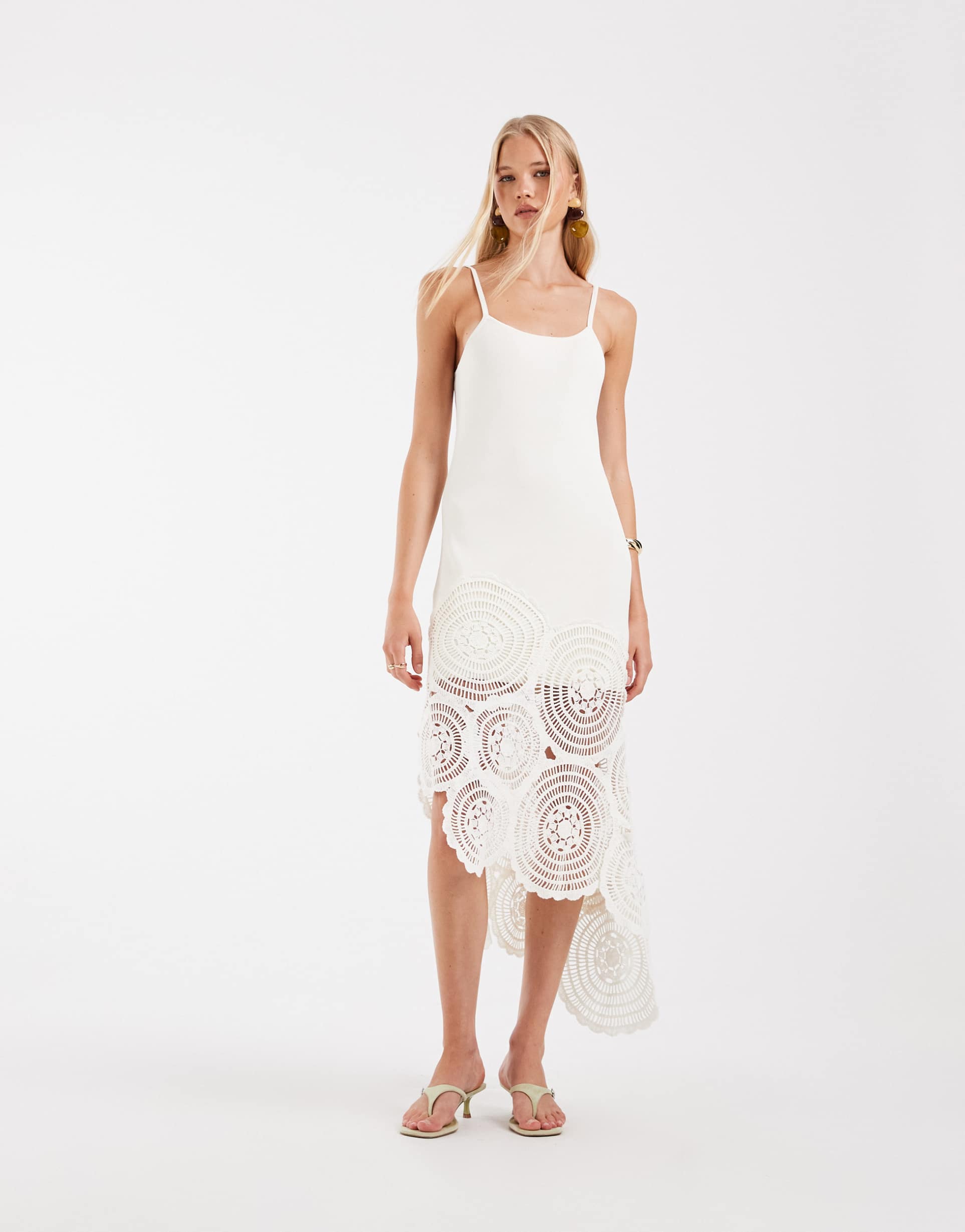 asos design compact knit contrast crochet midi dress in white