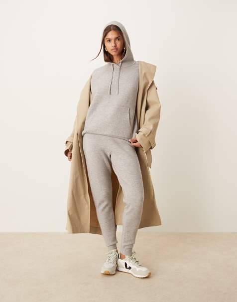 ASOS DESIGN compact knit hoodie & sweatpants with panel detail set in gray - view 1