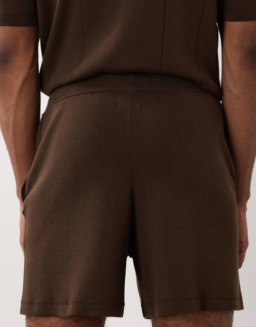ASOS DESIGN compact knit shorts co-ord in brown - BROWN, 4 of 4
