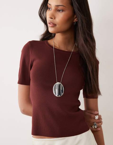 ASOS DESIGN compact knit shrunken tee in chocolate - view 1