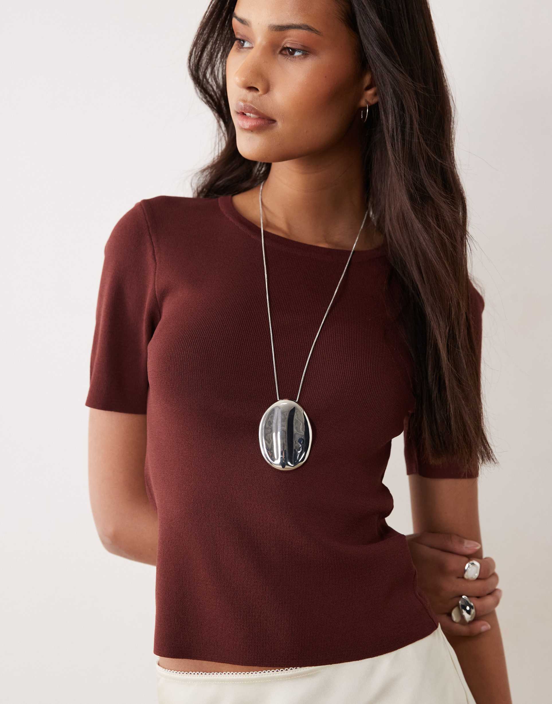asos design compact knit shrunken tee in chocolate
