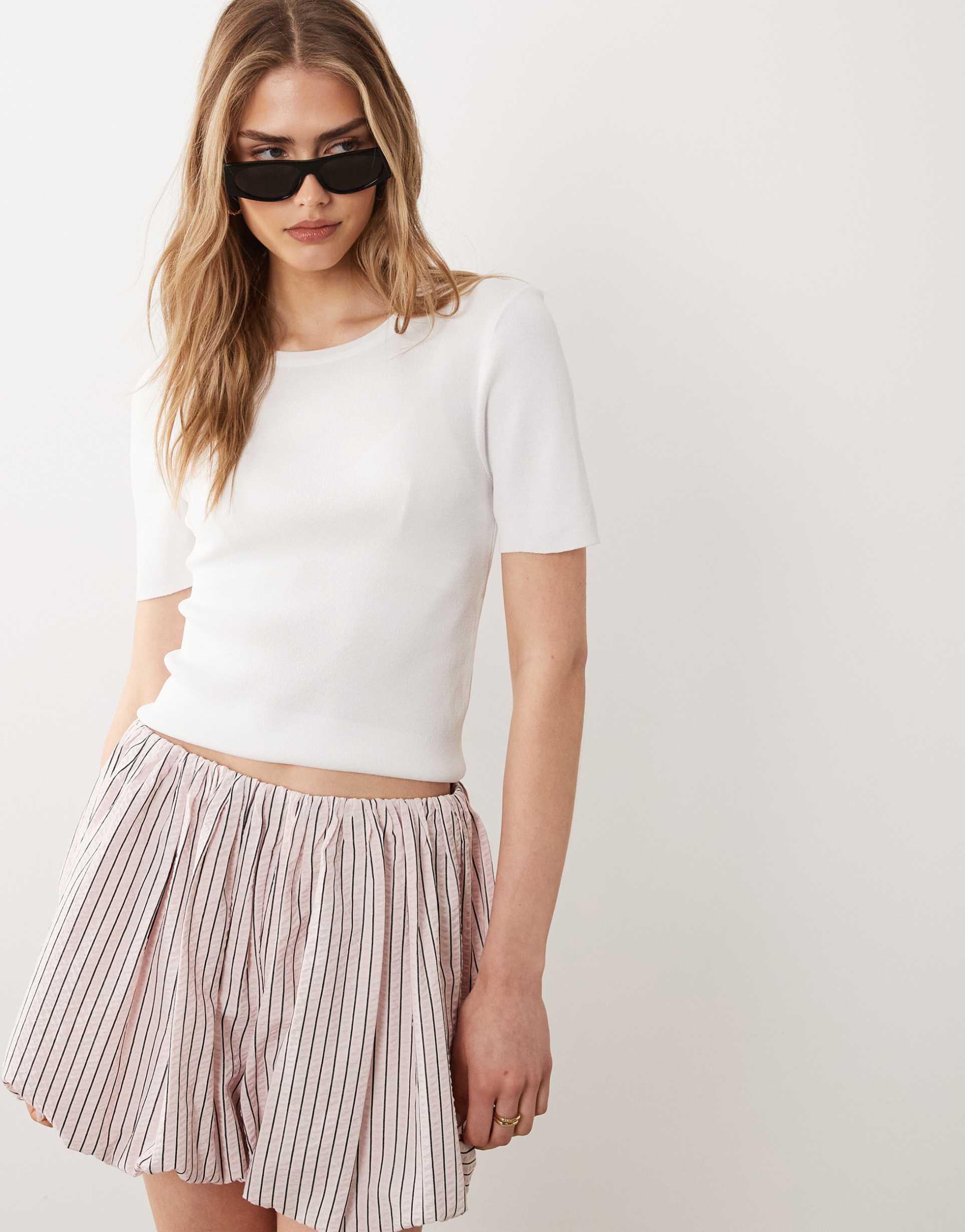 asos design compact knit shrunken tee in white