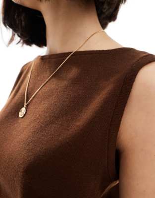 Asos Design Compact Knit Slash Neck Top In Brown