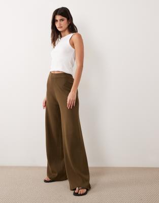 Asos Design Compact Knit Straight Leg Pants In Green