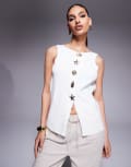 [ASOS DESIGN] ASOS DESIGN compact knit top with novelty gold buttons in ecru-White L Ecru