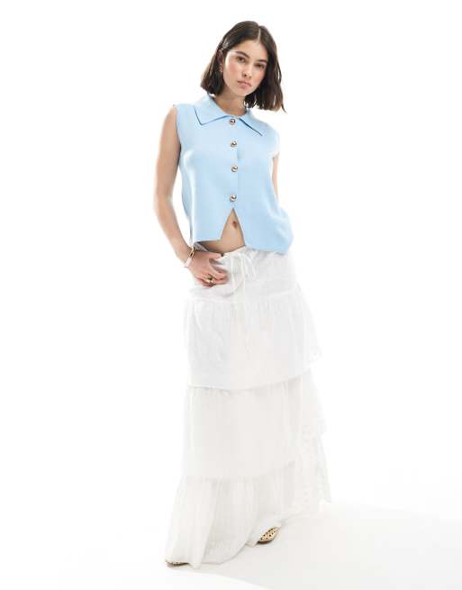 ASOS DESIGN compact knit waistcoat with collar in blue, 2 of 4