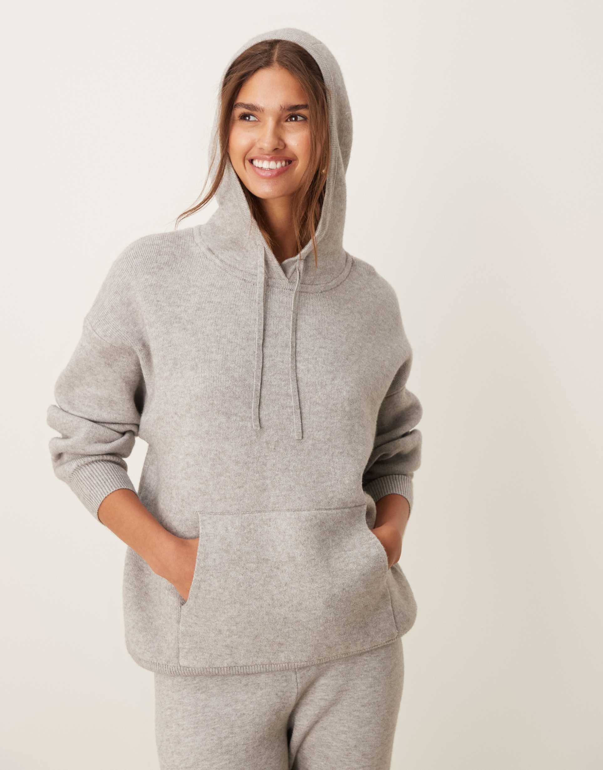 asos design compact knitted hoodie in gray - part of a set