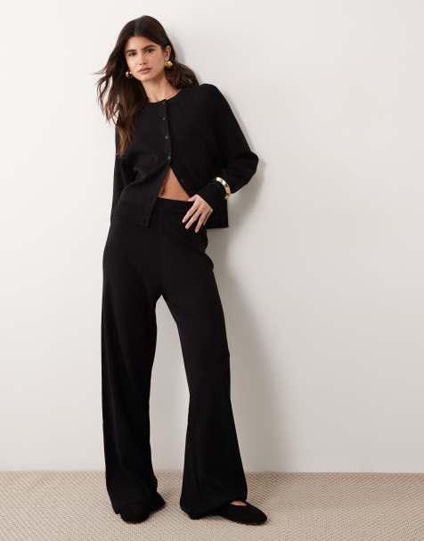 ASOS DESIGN compact knitted straight leg pants in black (part of a set) - view 1