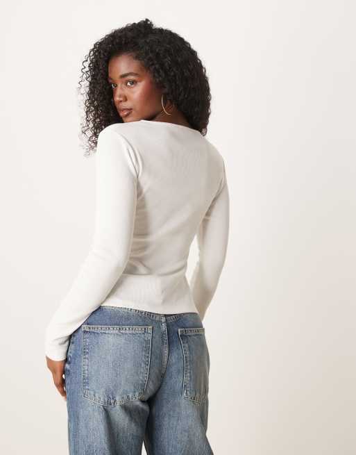 ASOS DESIGN compact rib button through cardigan in cream