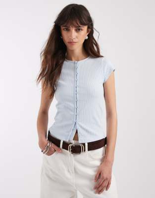 Asos Design Compact Rib Button Up Short Sleeve Cardigan In Multi