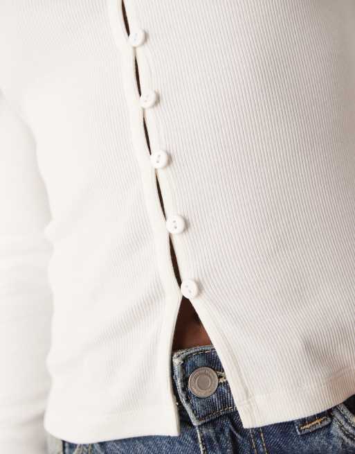 ASOS DESIGN compact rib button through cardigan in cream