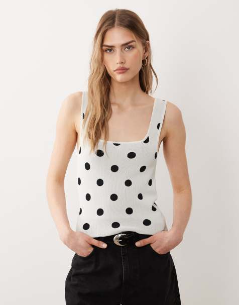 ASOS DESIGN compact square neck cami in polka dot - view 1