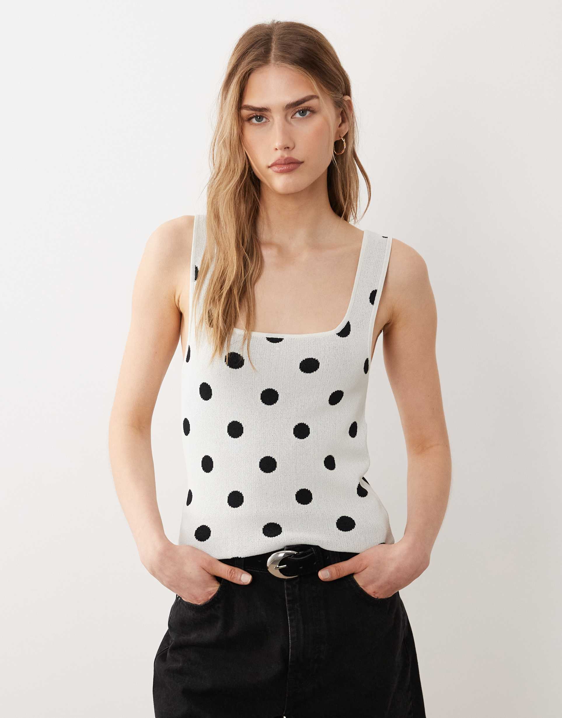 asos design compact square neck cami top in polka dots