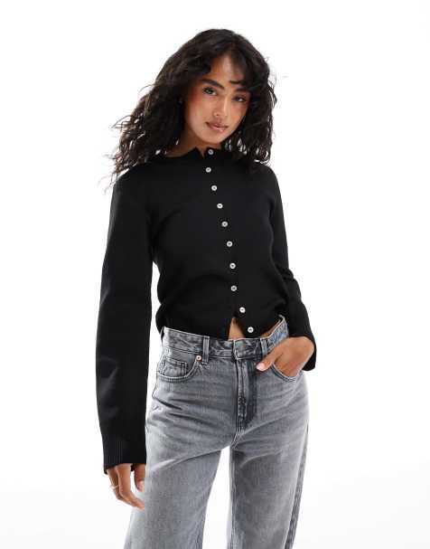 ASOS DESIGN compact stitch cardigan in black - view 1