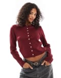 [ASOS DESIGN] ASOS DESIGN compact stitch cardigan in burgundy-Red S Burgundy