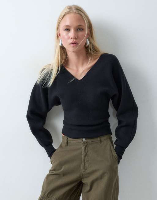 ASOS DESIGN compacte batwing trui in zwart, 5 van 5