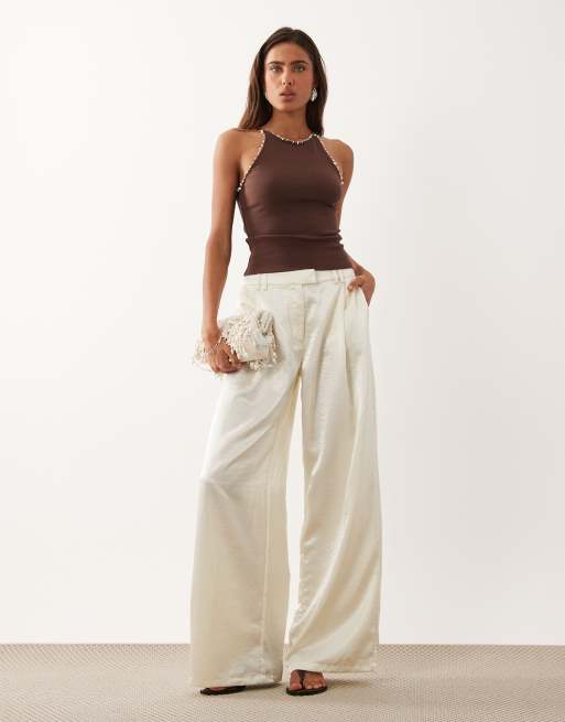 ASOS DESIGN - Compacte katoenen racertop met kralen in chocoladebruin, 2 van 4