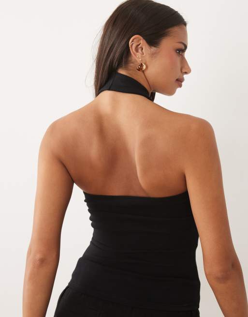 ASOS DESIGN - Compacte katoenen top met halternek en gedraaid effect in zwart, 4 van 4