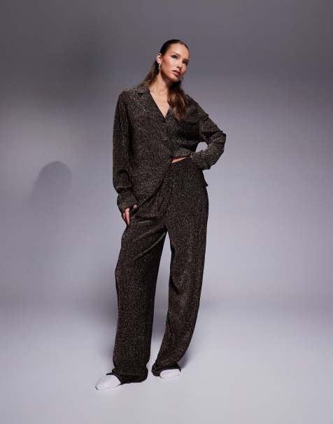 ASOS DESIGN - Completo da casa color bronzo glitterato con camicia e pantaloni - view 1