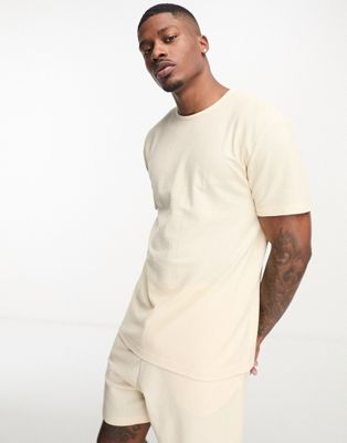 ASOS DESIGN t-shirt and shorts textured lounge set in beige - ASOS Price Checker