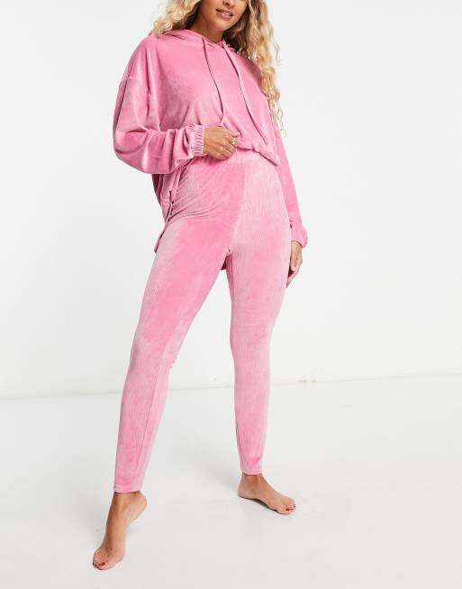 ASOS DESIGN - Completo da casa in velour rosa con felpa con cappuccio e leggings