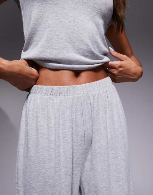 ASOS DESIGN - Completo da casa trasparente con maglietta ristretta e pantaloni con fondo ampio grigio mélange, 3 di 4