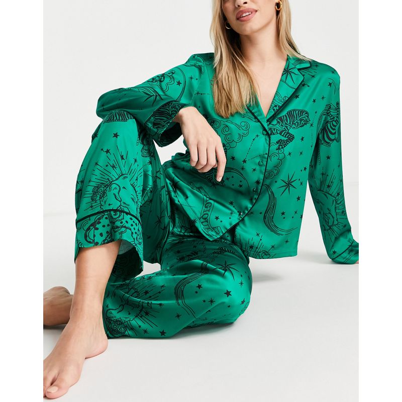 Intimo e abbigliamento notte Donna DESIGN - Completo pigiama con camicia e pantaloni con stampa astrale, colore verde