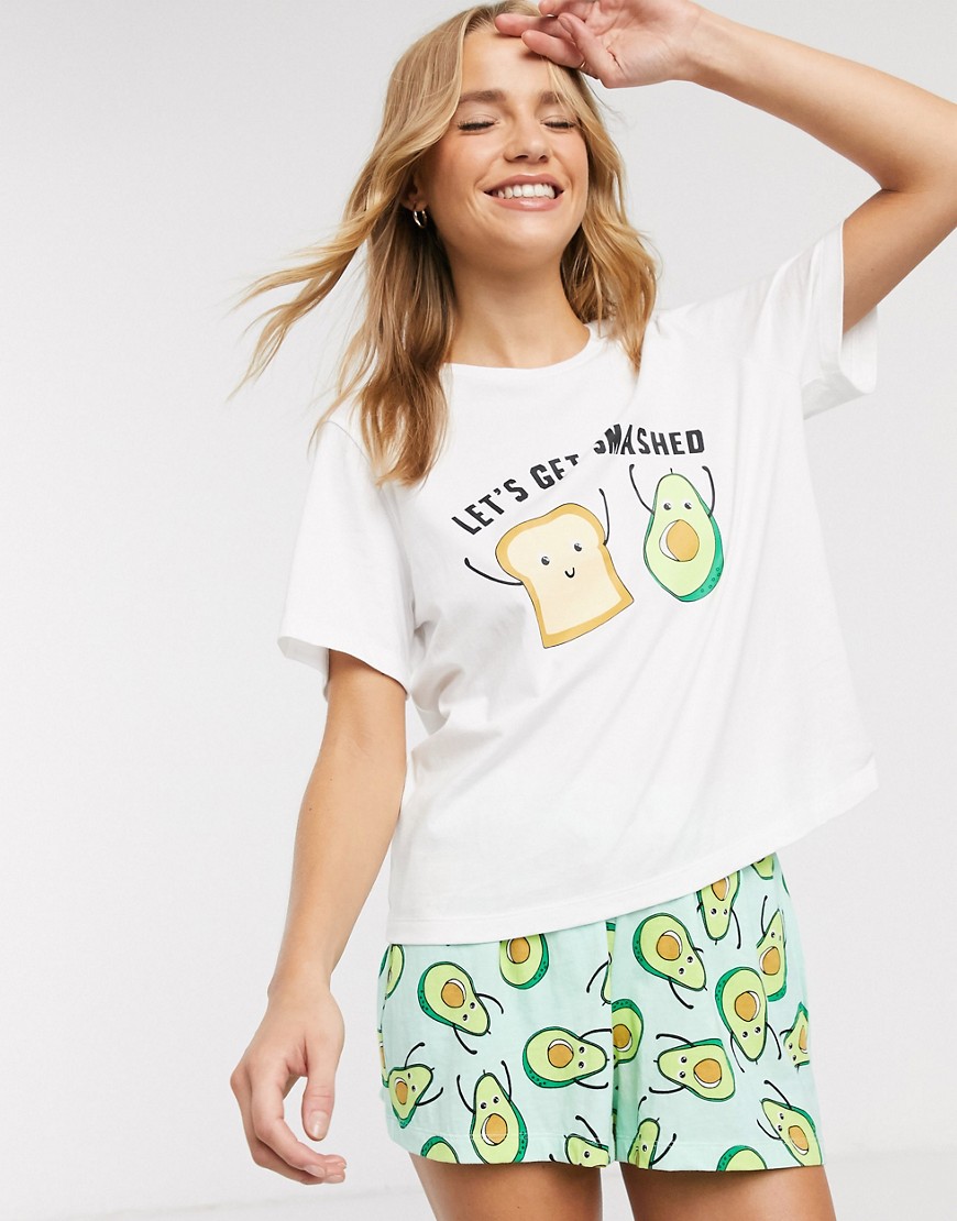 ASOS DESIGN - Completo pigiama con pantaloncini e T-shirt con scritta Let's Get Smashed Avo-Multicolore