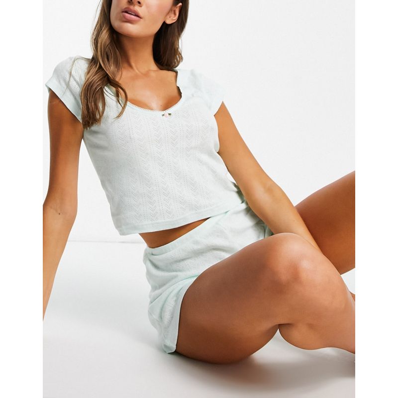 Donna Pigiami DESIGN - Completo pigiama con top e pantaloncini color menta traforato