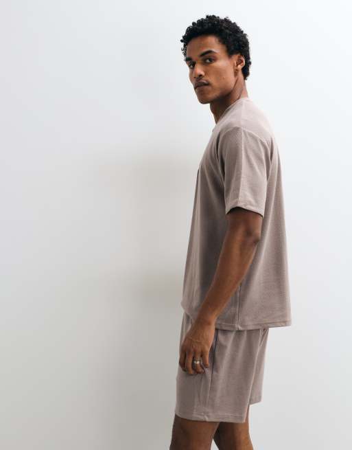 ASOS DESIGN completo pigiama corto coordinato serafino in pietra, 1 di 4