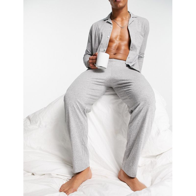 Pigiami Abbigliamento da casa DESIGN - Completo pigiama da casa con camicia e pantaloni grigio mélange