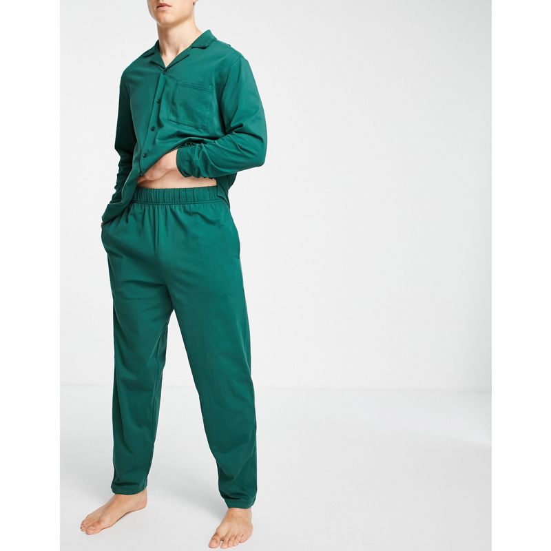 udhDl Uomo DESIGN - Completo pigiama da casa con camicia e pantaloni verde