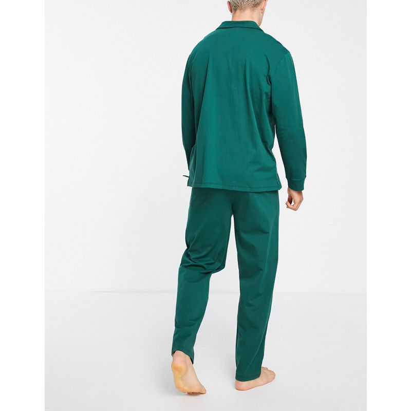 udhDl Uomo DESIGN - Completo pigiama da casa con camicia e pantaloni verde