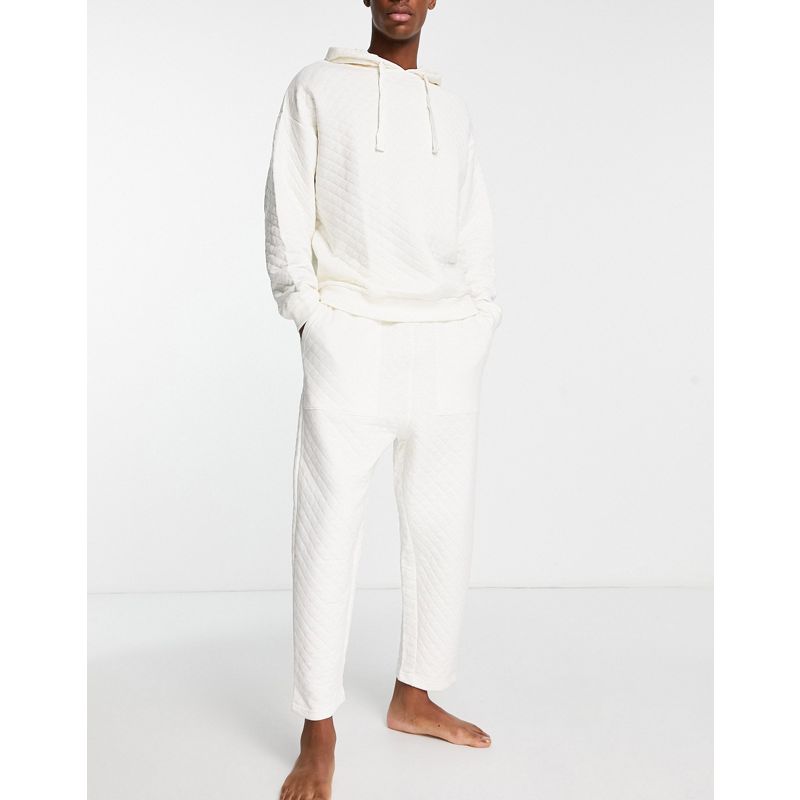 Pigiami Bx6cA DESIGN - Completo pigiama da casa con felpa con cappuccio e joggers bianchi trapuntati