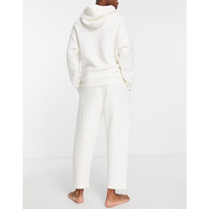 Pigiami Bx6cA DESIGN - Completo pigiama da casa con felpa con cappuccio e joggers bianchi trapuntati