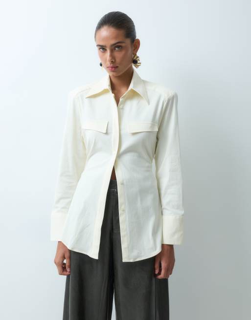 ASOS DESIGN con vita stretta e spalline oversize color crema, 1 di 4