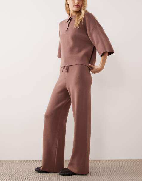 ASOS DESIGN concealed placket boxy polo & wide leg trouser co-ord in nutmeg - view 1