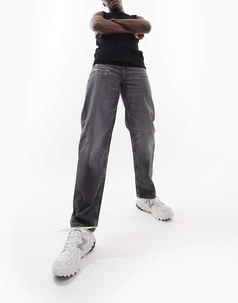 ASOS DESIGN Cone Mill Denim baggy 'American classic' jeans in washed black with abrasions - view 1
