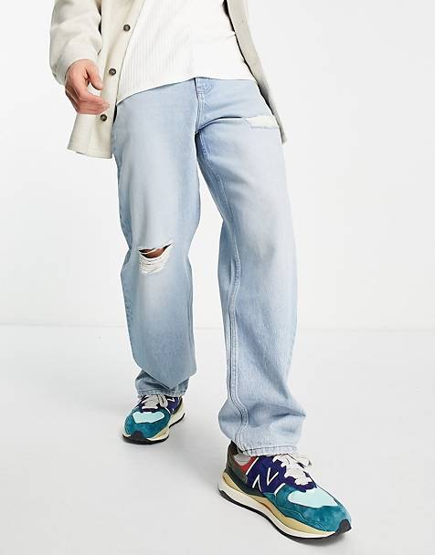 ASOS Denim Losse Jeans Met Slijtplekken En Kapotte Zoom in het Blauw voor heren Heren Kleding voor voor Jeans voor Jeans met rechte pijp 
