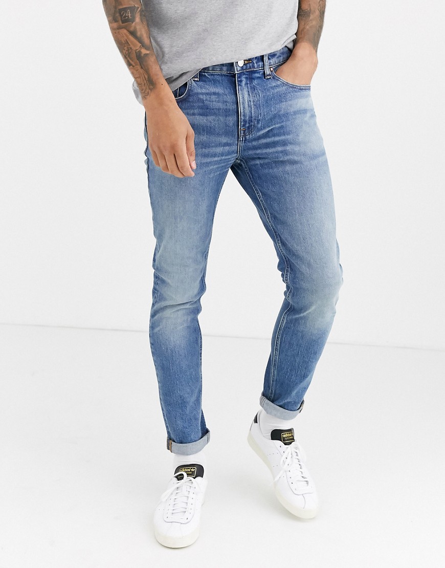 ASOS DESIGN - Cone Mill Denim - Jeans skinny American classic lavaggio blu medio vintage