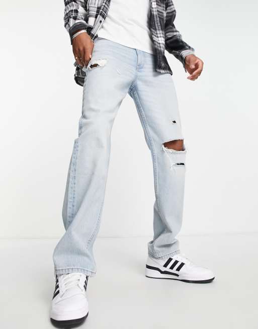 ASOS DESIGN – Cone Mill Denim – Niebieskie jeansy z szerokimi prostymi nogawkami w stylu „American Classic”