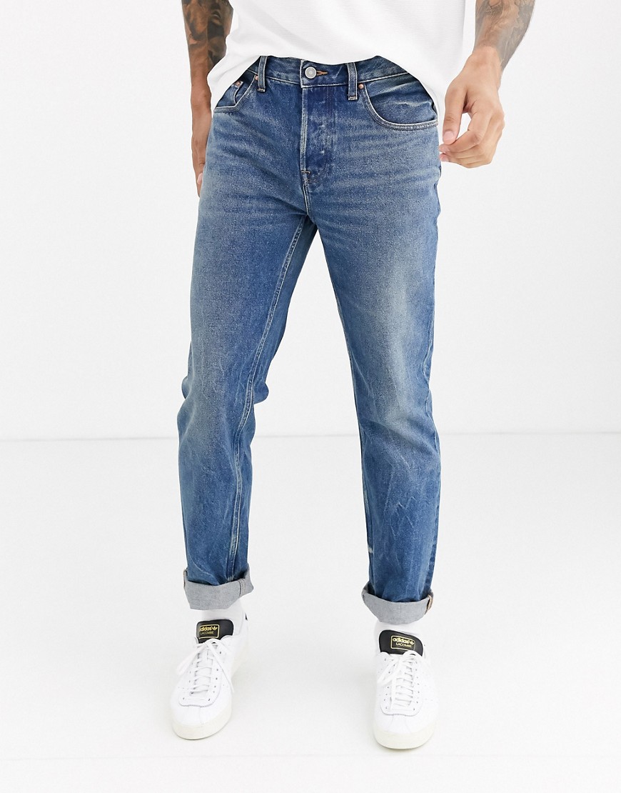 ASOS DESIGN - Cone Mill - Denim original fit 'American classic' jeans in vintage dark wash blue-Blauw