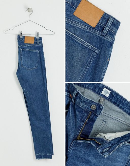 ASOS DESIGN Cone Mill Denim stretch slim 'American classic' jeans in tinted  mid wash blue