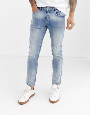 ASOS DESIGN - Cone Mill - Denim skinny 'American classic' jeans in vintage stone wash-Blauw
