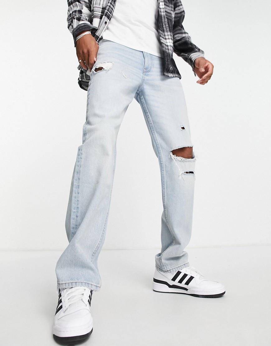 ASOS DESIGN Cone Mill Denim straight leg 'American classic' jeans in mid wash-Blue