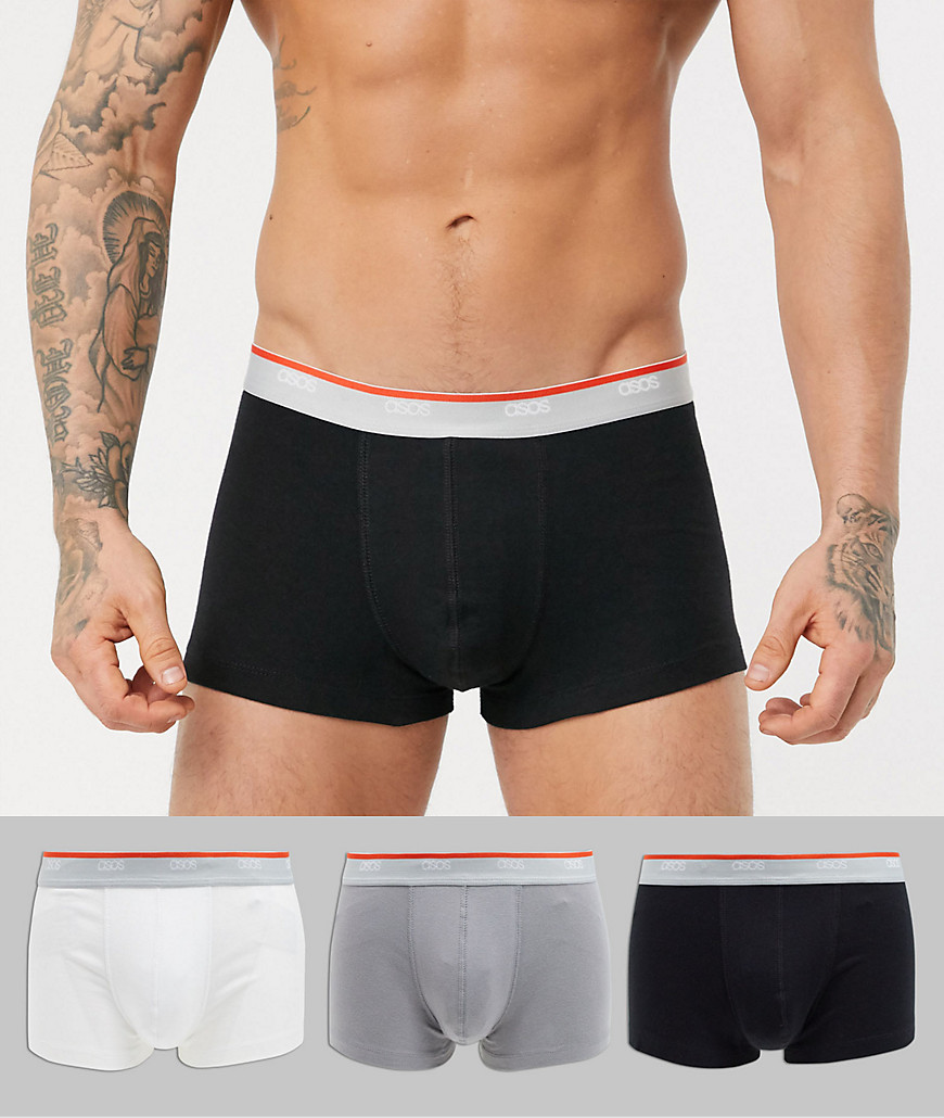 ASOS DESIGN - Conefezione da 3 boxer corti e aderenti in cotone organico nero, grigio e bianco con logo in vita-Multicolore